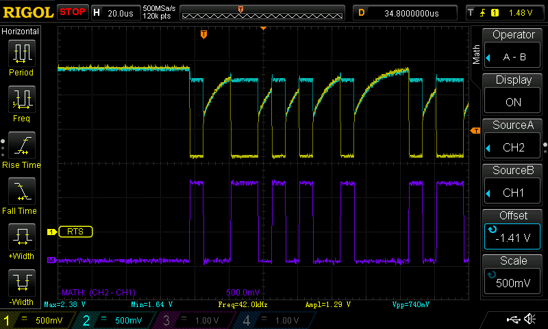 Oscilloscope capture showing CANH, CANL, and differential signal