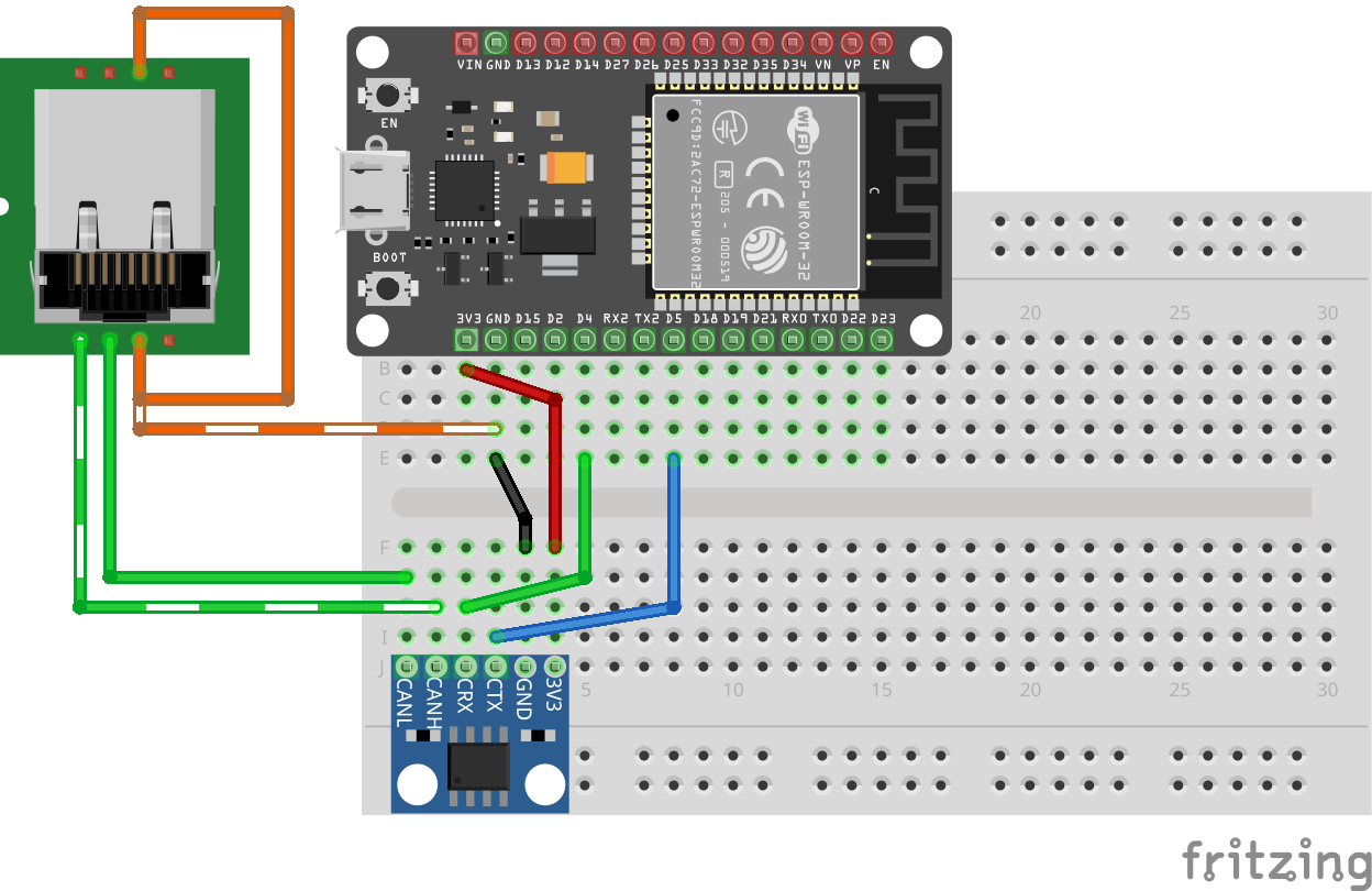 ESP32 with CAN Breadboard Layout