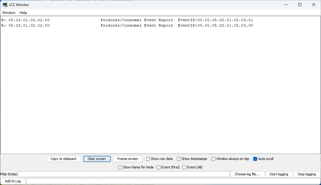 Traffic Monitor showing button press and release events