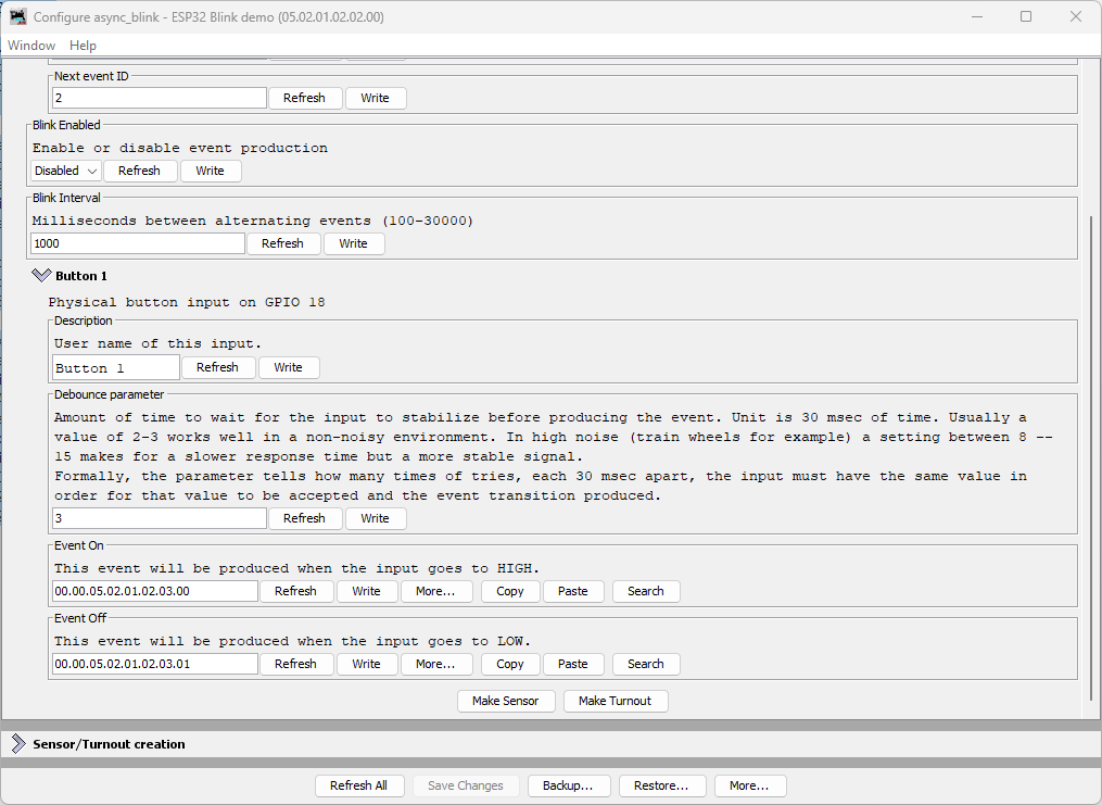 LccPro Configure showing Button 1 section