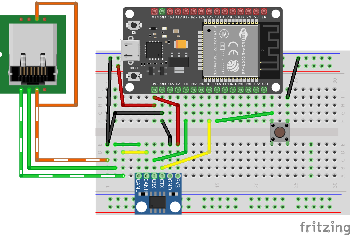 Breadboard layout with button